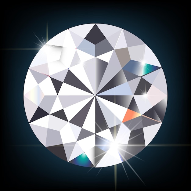 Diamante su sfondo nero. Illustrazione vettoriale realistica della pietra preziosa 3d