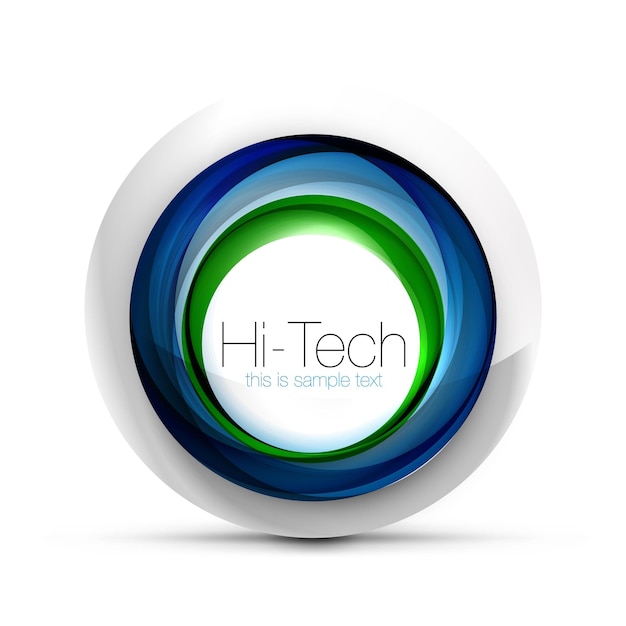 Digital techno blu sfera colore web banner pulsante o icona con testo Glossy swirl colore astratto cerchio design hitech simbolo futuristico con anelli di colore e grigio elemento metallico illustrazione vettoriale