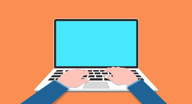 Digitando Lavorando Sullo Sfondo Dell'illustrazione Vettoriale Del Computer Portatile