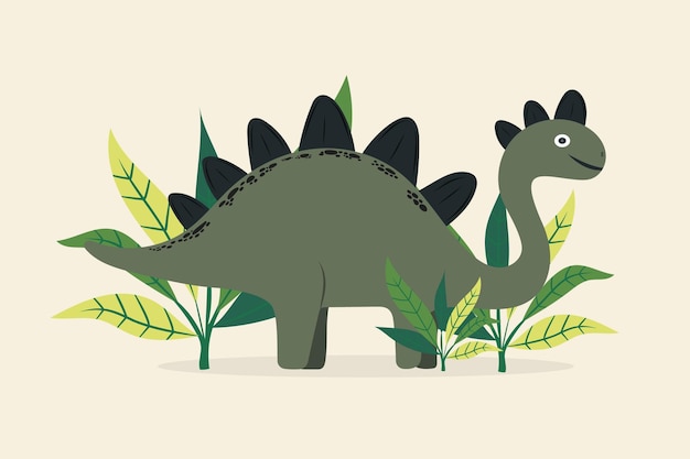 Dinosauro felice verde scuro in stile cartone animato per bambini