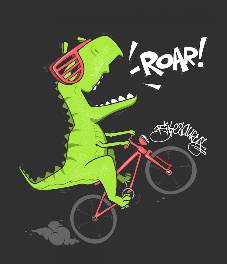 Vettore dinosauro in bicicletta. stampa camicia.