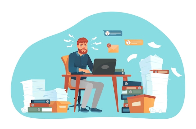 Dipendenti stressati che lavorano al concetto di lavoro straordinario in ufficio