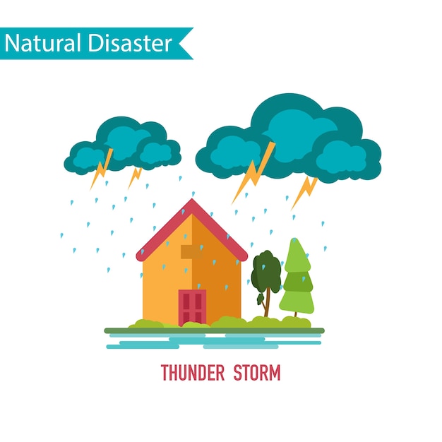 Disastro di tempesta di tuoni nel concetto di design piatto