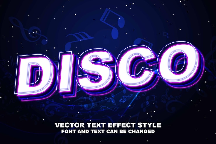Vettore disco music party night life club tipografia testo modificabile effetto font stile modello graphic design