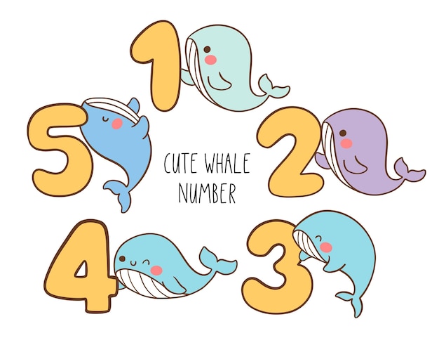 Disegna il numero della collezione di illustrazioni vettoriali della balena del bambino Maglietta stampabile per il compleanno dei bambini