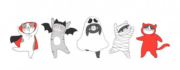 Disegna la collezione gatto carino.Per il giorno di Halloween