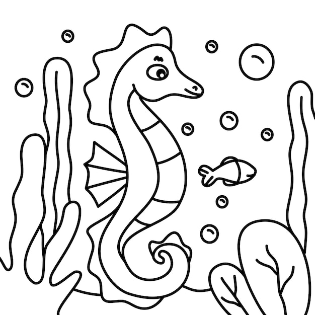 Disegnare il contorno di un tenero cavalluccio di mare al centro della barriera corallina