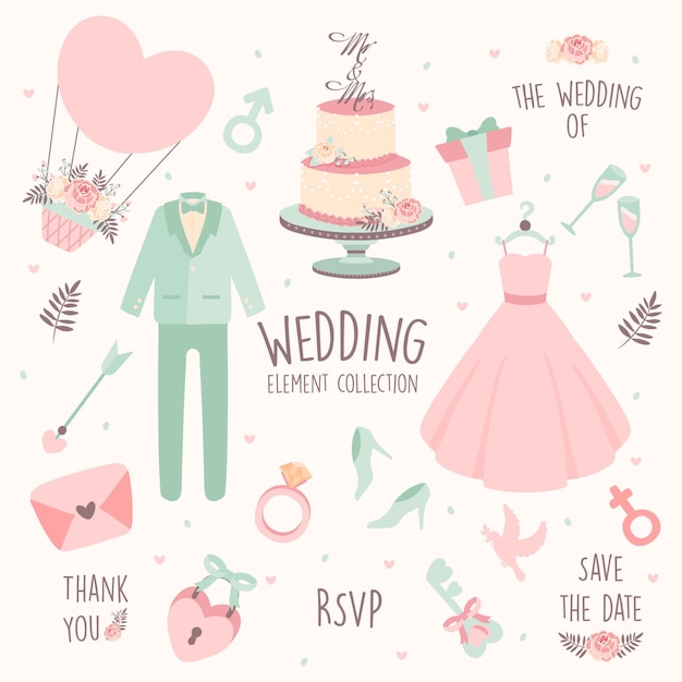 Disegnata a mano elemento di nozze-abito da sposa