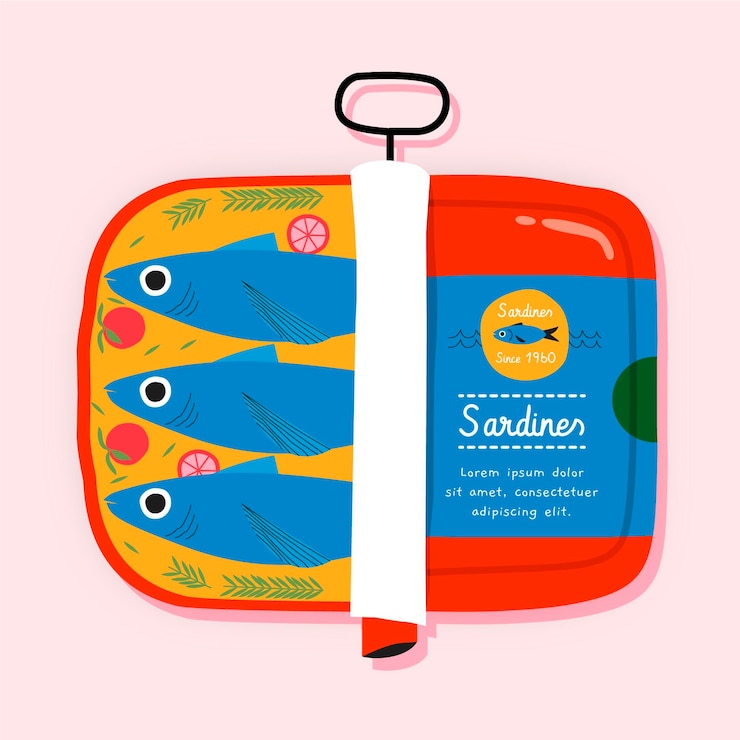 Vettore disegnata deliziosa illustrazione di sardine