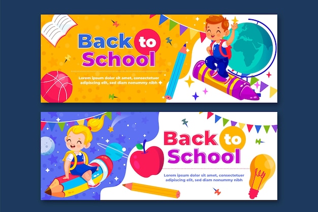 Disegnato a mano al set di banner scolastici