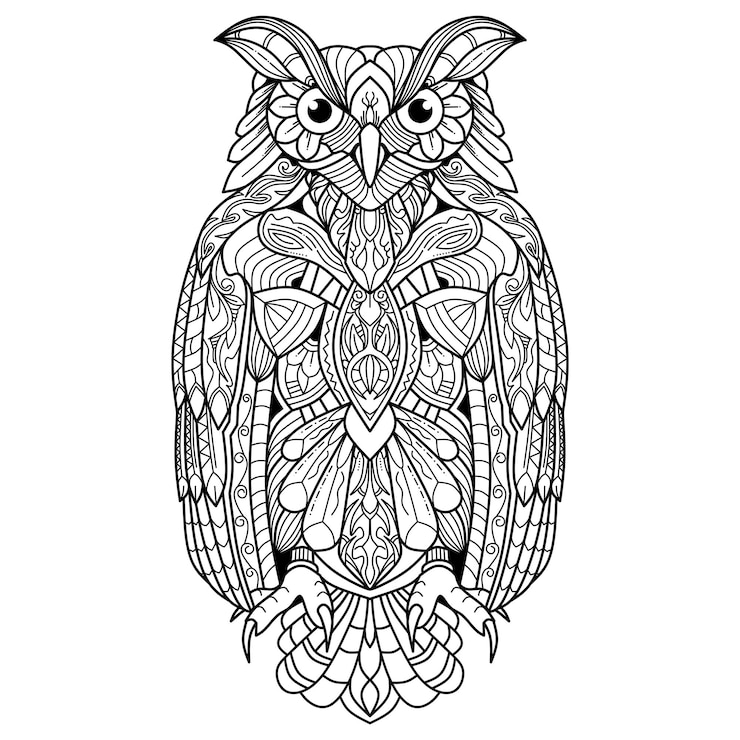 Vettore disegnato a mano da un carino doodle owl zentangle