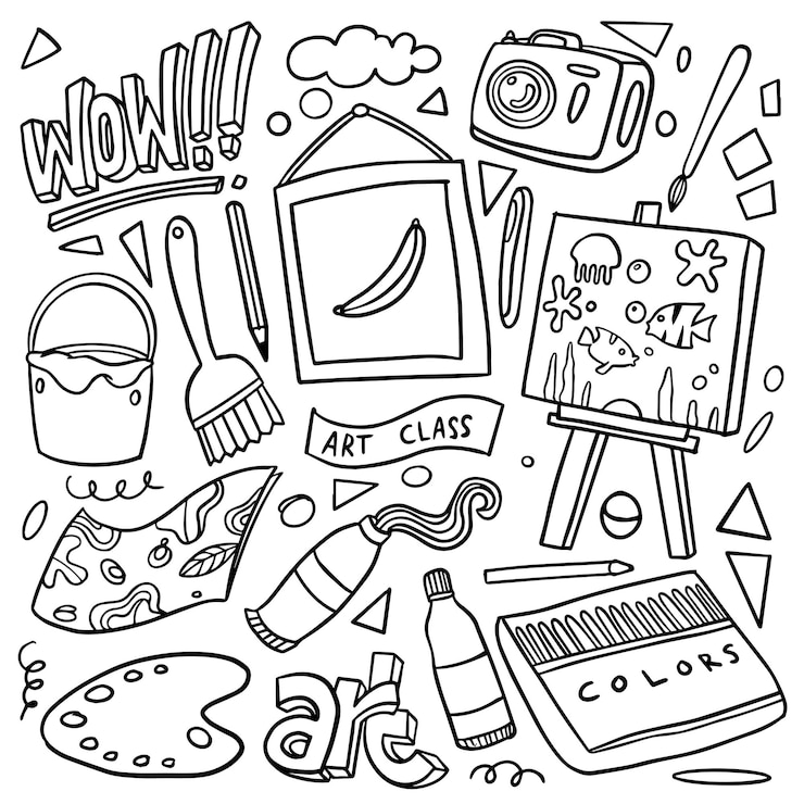 Vettore disegnato a mano di ansimante e creatività in stile doodle isolato su sfondo bianco tema di creatività del set disegnato a mano vettoriale illustrazione vettoriale