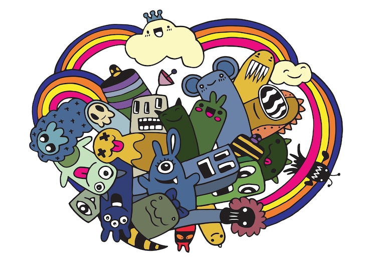 Vettore disegnato a mano di hipster scarabocchio pazzo monster city