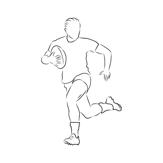 Disegnato a mano di schizzo dell'illustrazione di vettore del giocatore di football americano di rugby