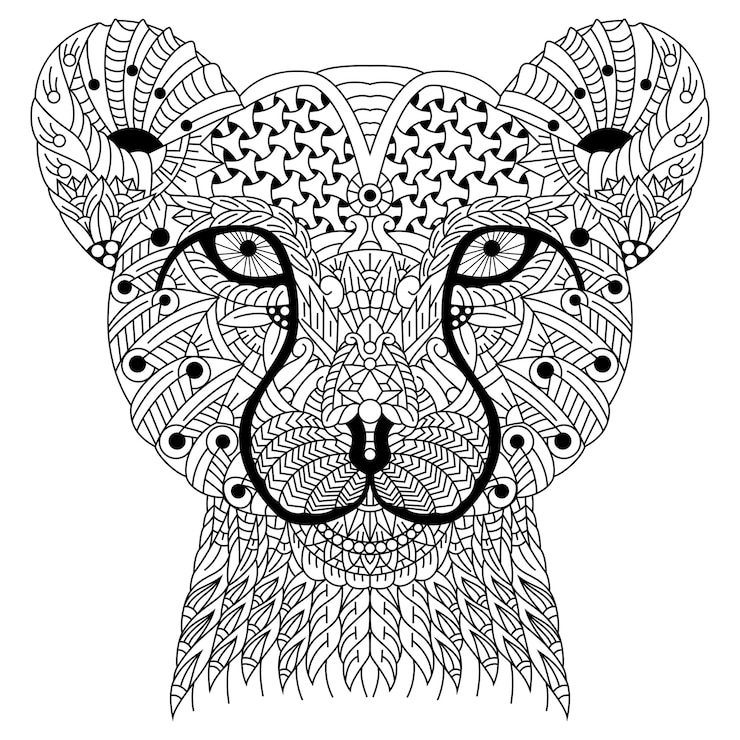 Vettore disegnato a mano di testa di ghepardo in stile zentangle