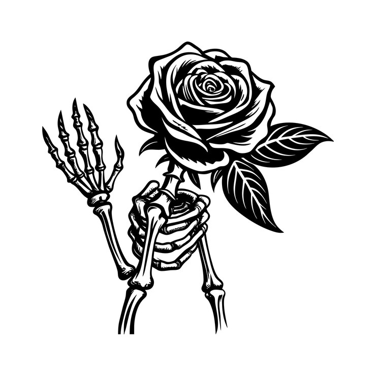Vettore disegnato a mano di una mano che tiene una rosa isolata