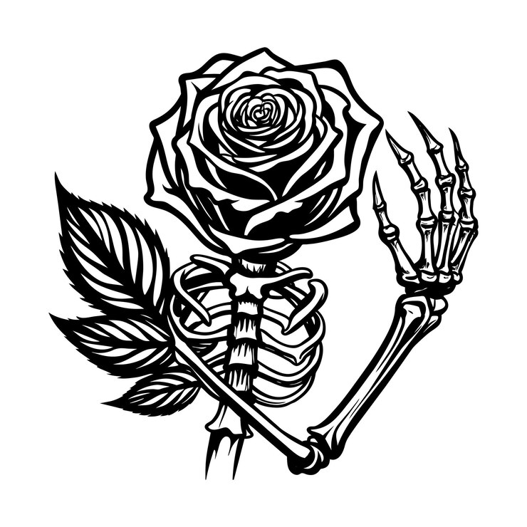 Vettore disegnato a mano di una mano che tiene una rosa isolata