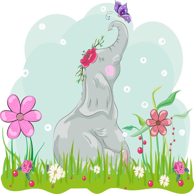 Disegnato a mano elefante simpatico cartone animato