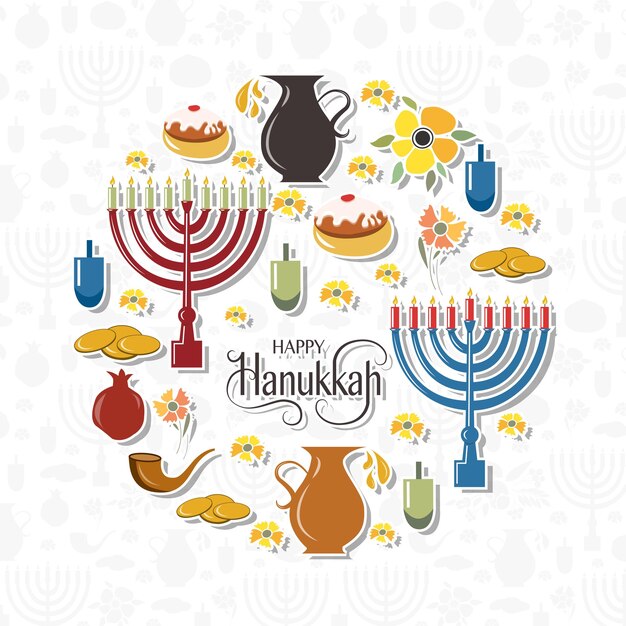Disegnato a mano Happy Hanukkah logotipo distintivo icona tipografia Lettering disegnato a mano Happy Hanukkah
