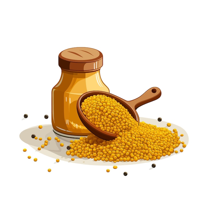 Vettore disegnato a mano mustard spice cartone animato vettoriale illustrazione clipart sfondo bianco