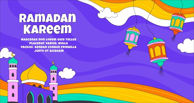 Disegnato a mano simpatico cartone animato colorato islamico eid mubarak