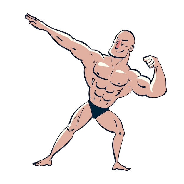 Disegnato a mano Vintage di bodybuilder in posa