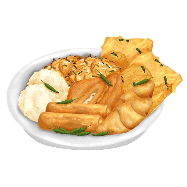 Disegnato gorengan completo sul piatto