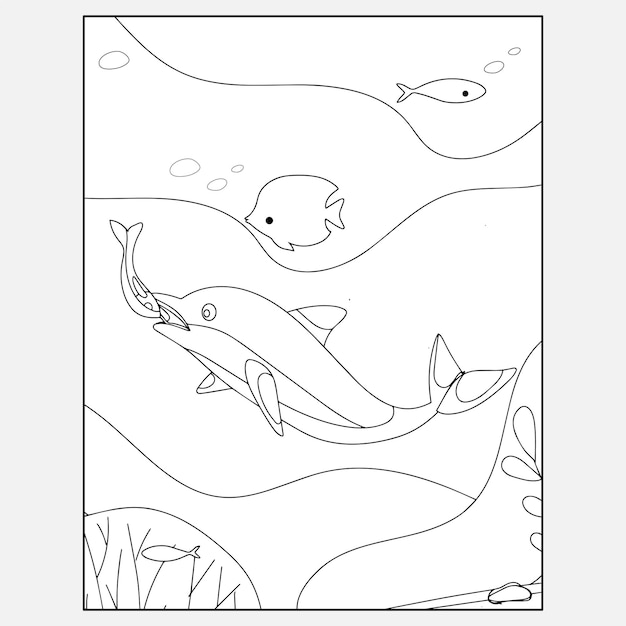 Disegni da colorare di animali delfino dell'oceano stampabili per bambini