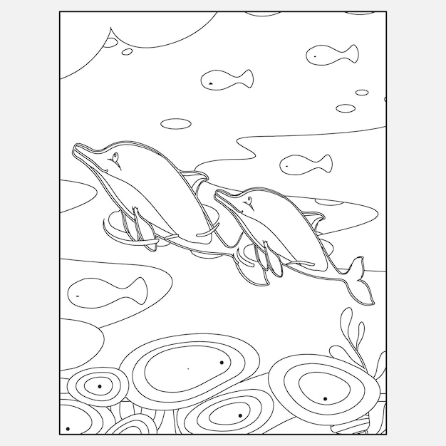 Disegni da colorare di animali delfino dell'oceano stampabili per bambini