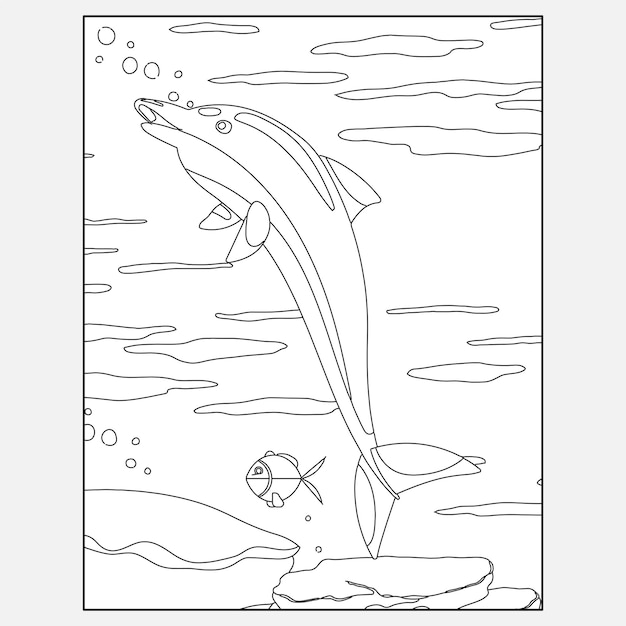 Disegni da colorare di animali delfino dell'oceano stampabili per bambini