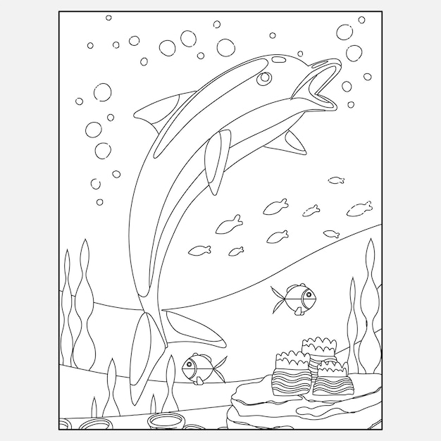 Disegni da colorare di animali delfino dell'oceano stampabili per bambini