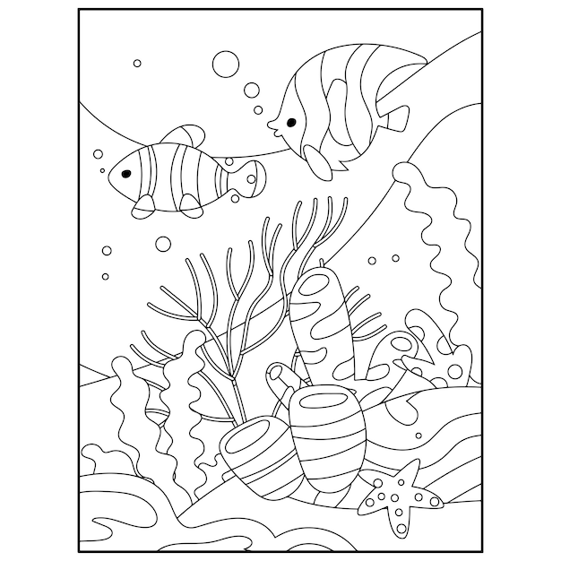 Disegni da colorare di animali oceanici stampabili per bambini Vettore Premium