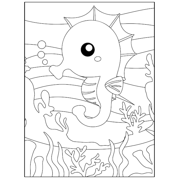 Disegni da colorare di animali oceanici stampabili per bambini Vettore Premium
