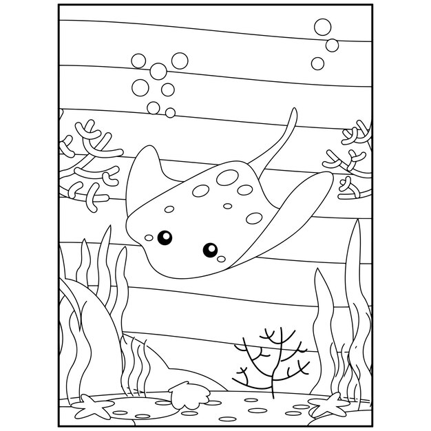Disegni da colorare di animali oceanici stampabili per bambini Vettore Premium