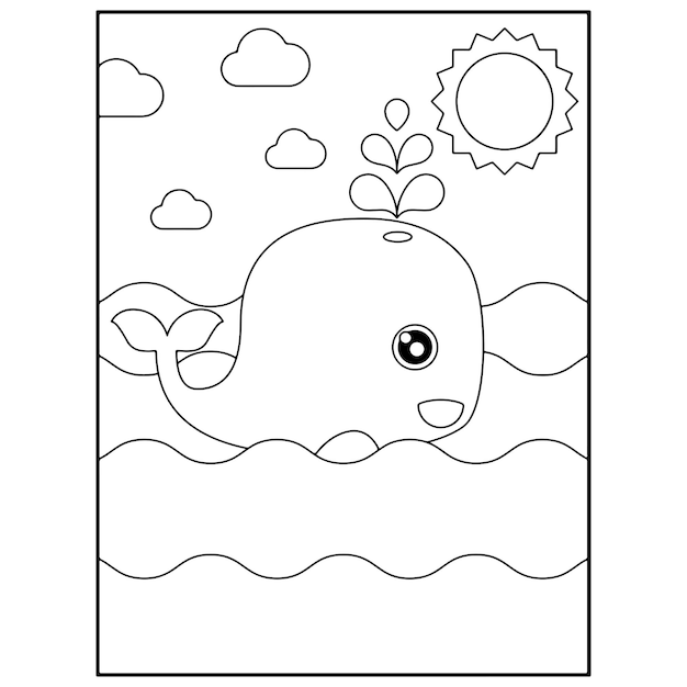 Disegni da colorare di animali oceanici stampabili per bambini Vettore Premium