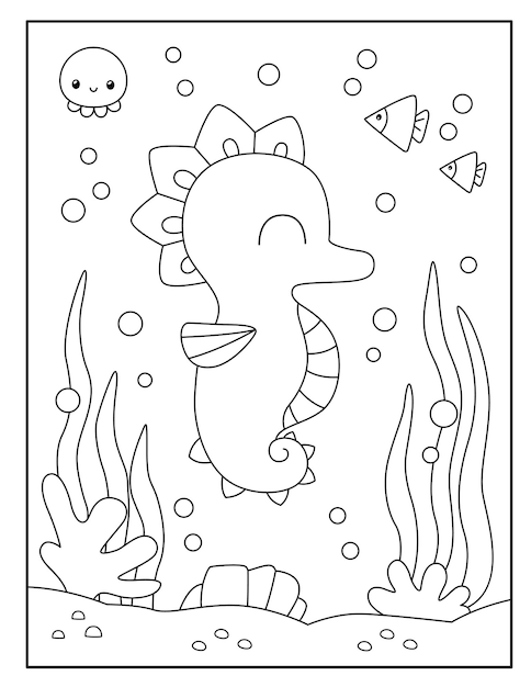 Disegni da colorare di cavalluccio marino carino per i bambini