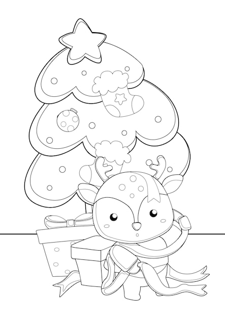 Disegni da colorare di cervi animali di Natale A4 per bambini e adulti