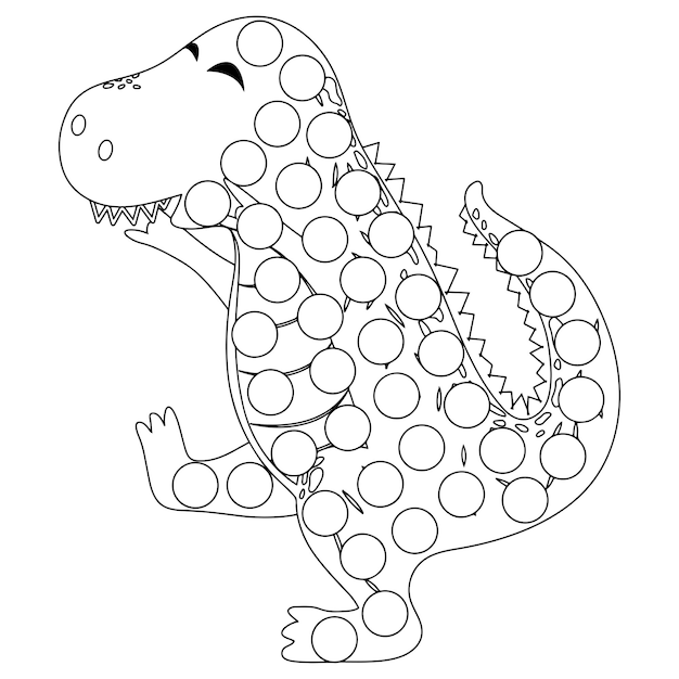 Disegni da colorare di dinosauro con pennarello a punti per bambini Vettore Premium