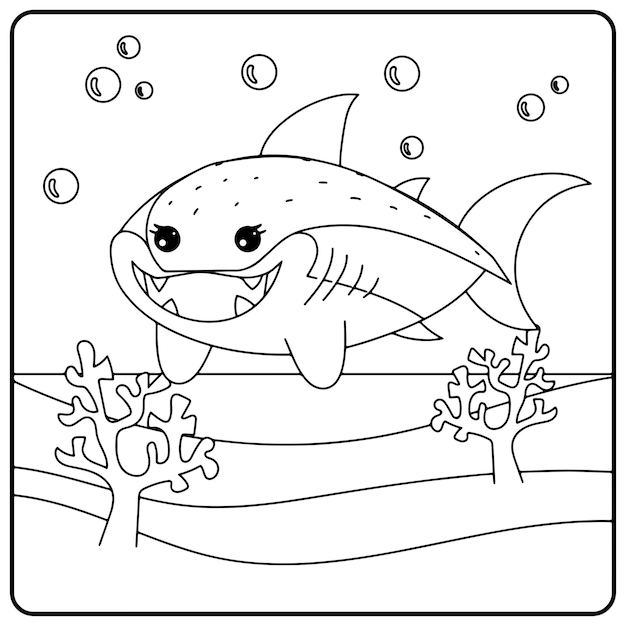 Disegni da colorare di squali per bambini Vettore Premium