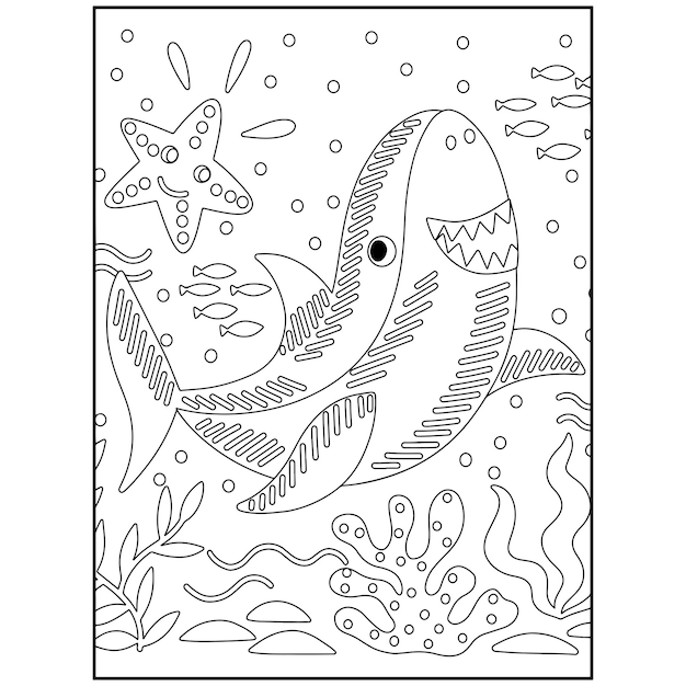 Disegni da colorare di squali per bambini vettore premium