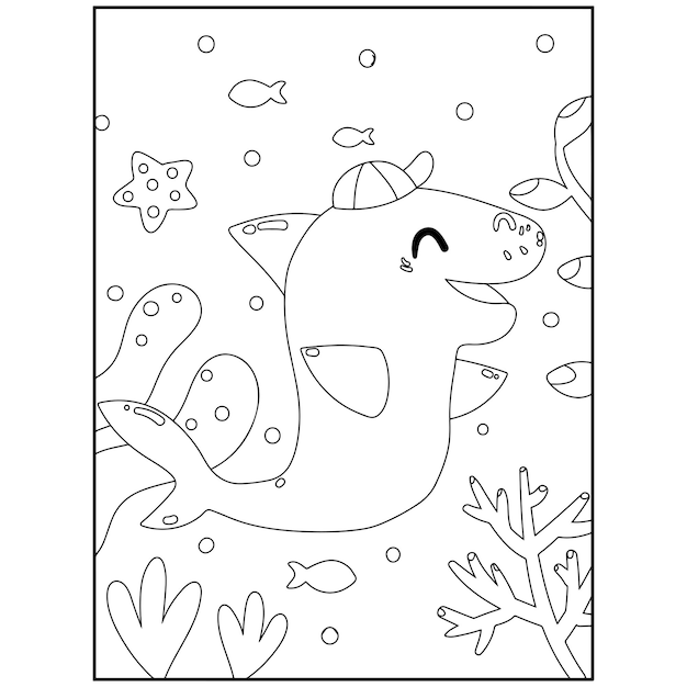 Disegni da colorare di squali per bambini vettore premium