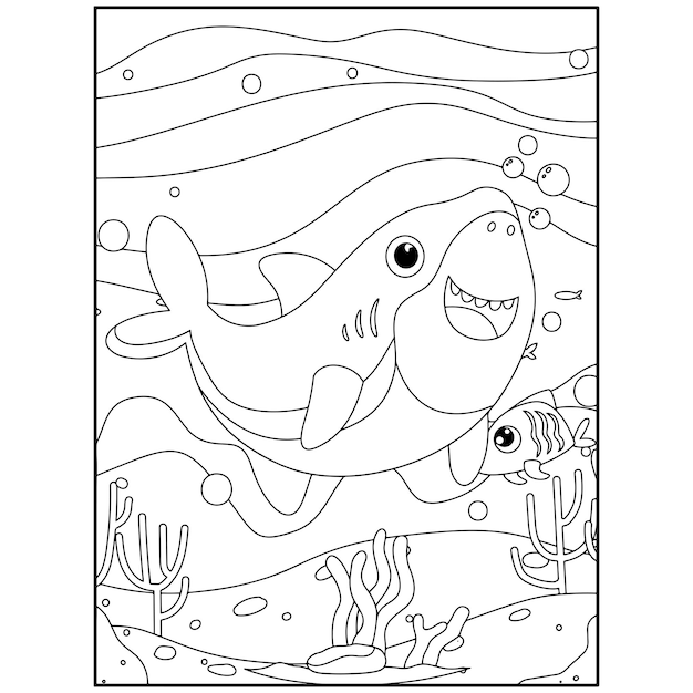 Disegni da colorare di squali stampabili per bambini Vettore Premium