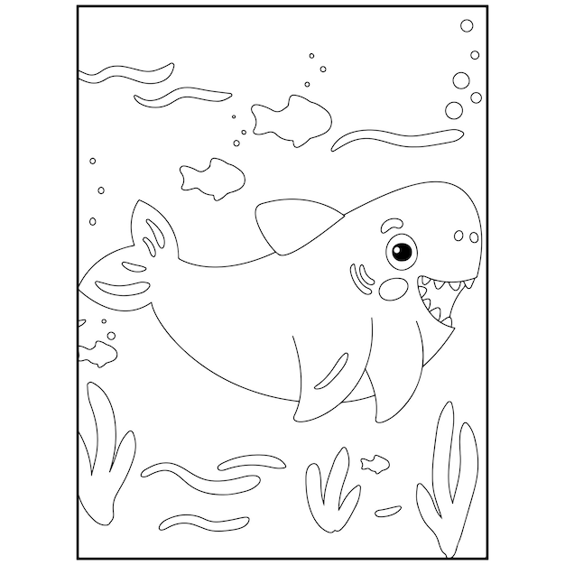 Disegni da colorare di squali stampabili per bambini Vettore Premium