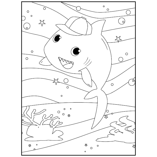 Disegni da colorare di squali stampabili per bambini Vettore Premium