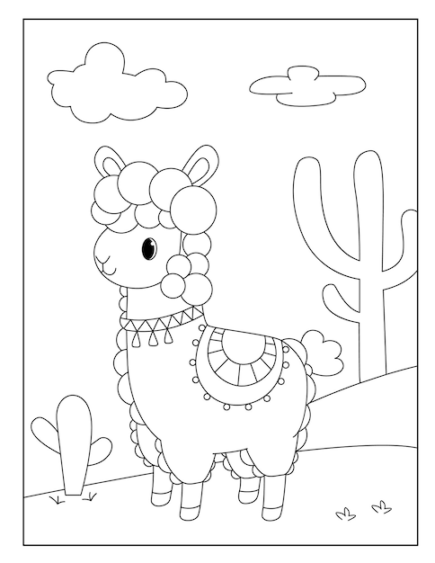 Disegni da colorare lama carino contorno per bambini