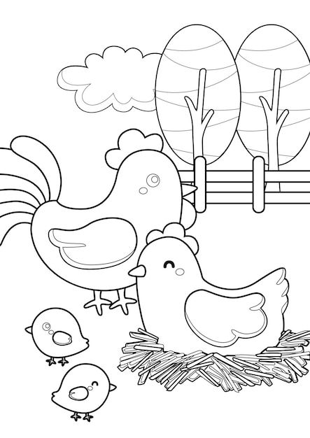Disegni da colorare per bambini Pagina A4 Tema degli animali della fattoria