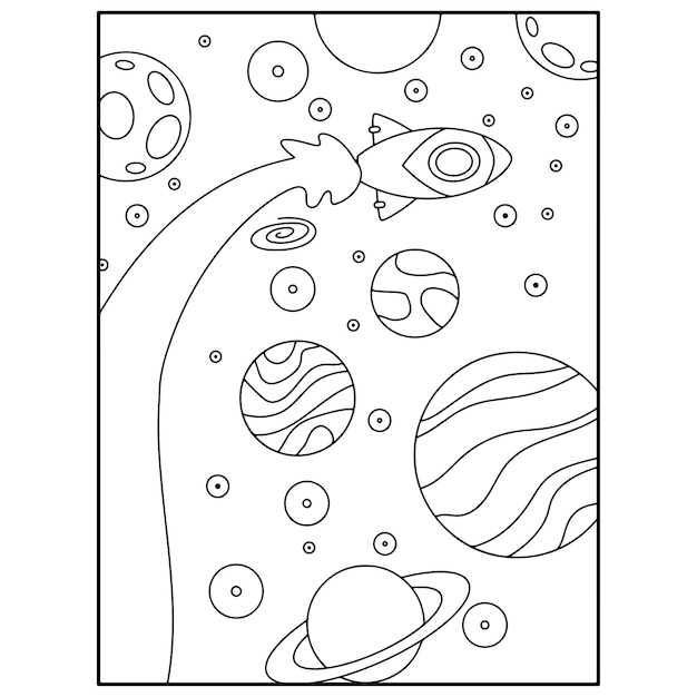 Disegni da colorare spaziali per bambini Vettore Premium