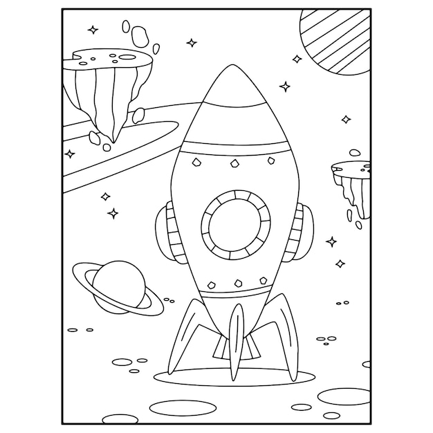 Disegni da colorare spaziali per bambini Vettore Premium