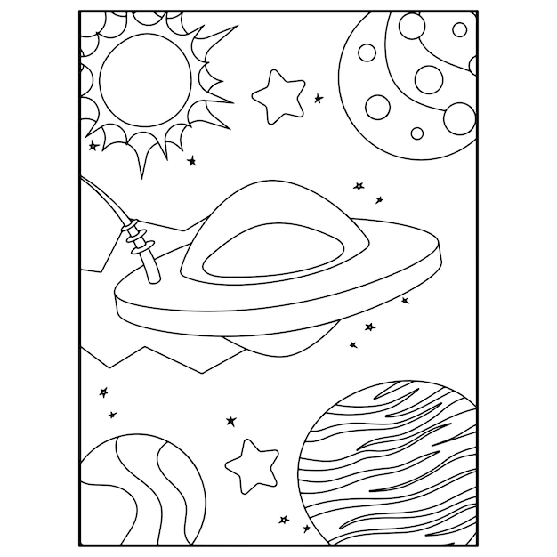 Disegni da colorare spaziali per bambini Vettore Premium