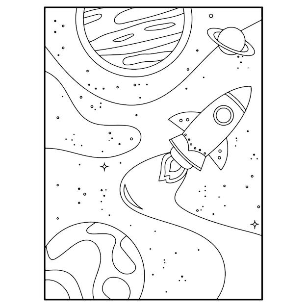 Disegni da colorare spaziali per bambini Vettore Premium
